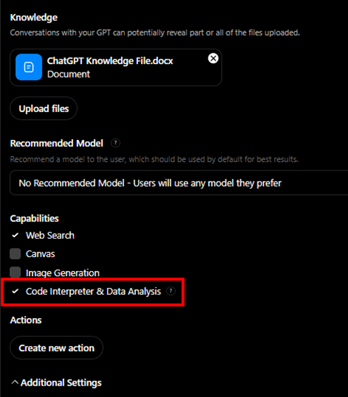 enabling code interpretor in custom gpt