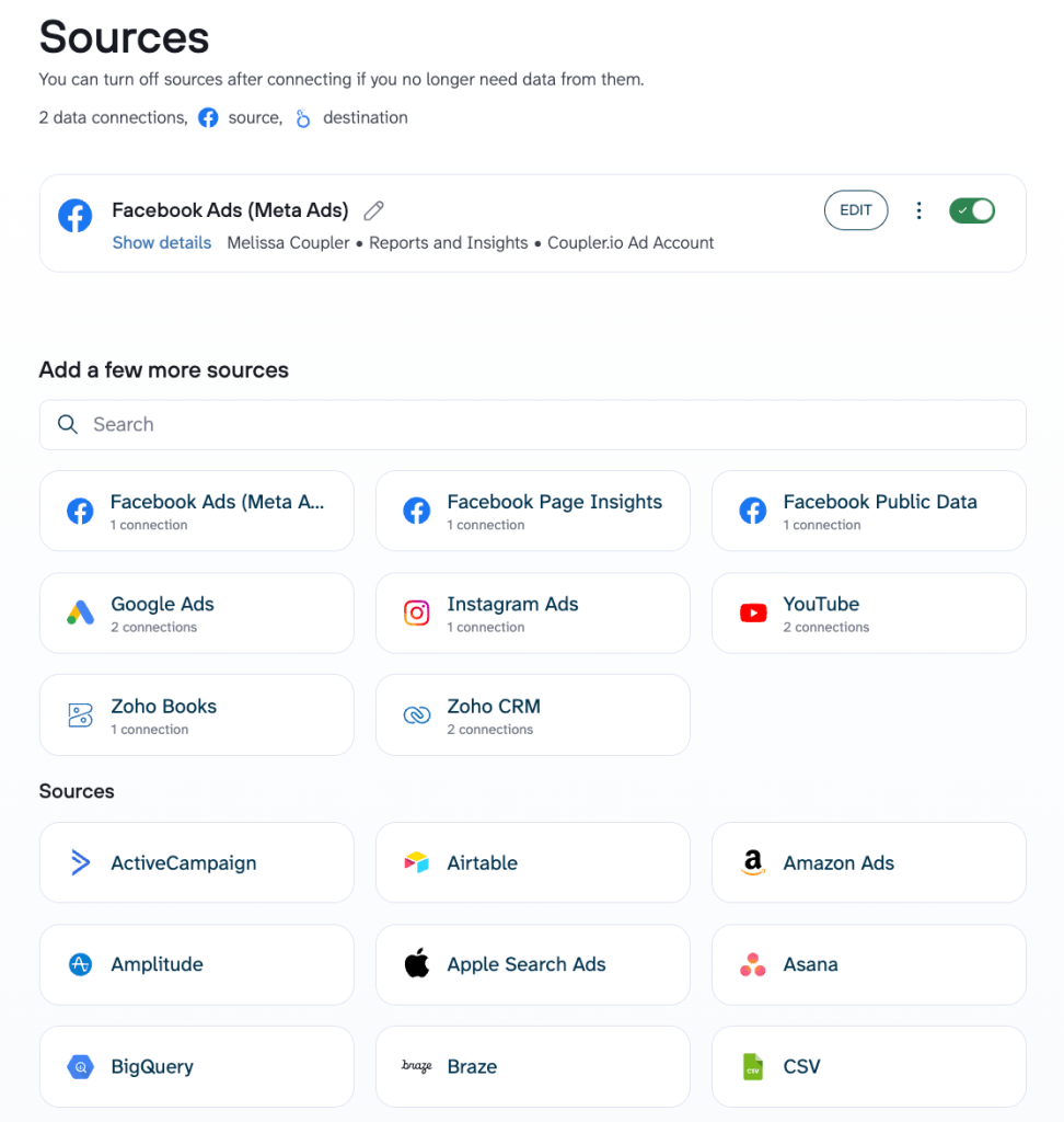connect sources in coupler