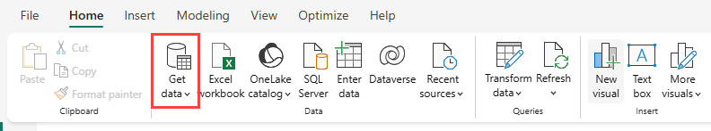 The Get Data button in Power BI