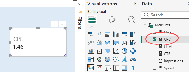 Power BI Desktop canvas showing CPC