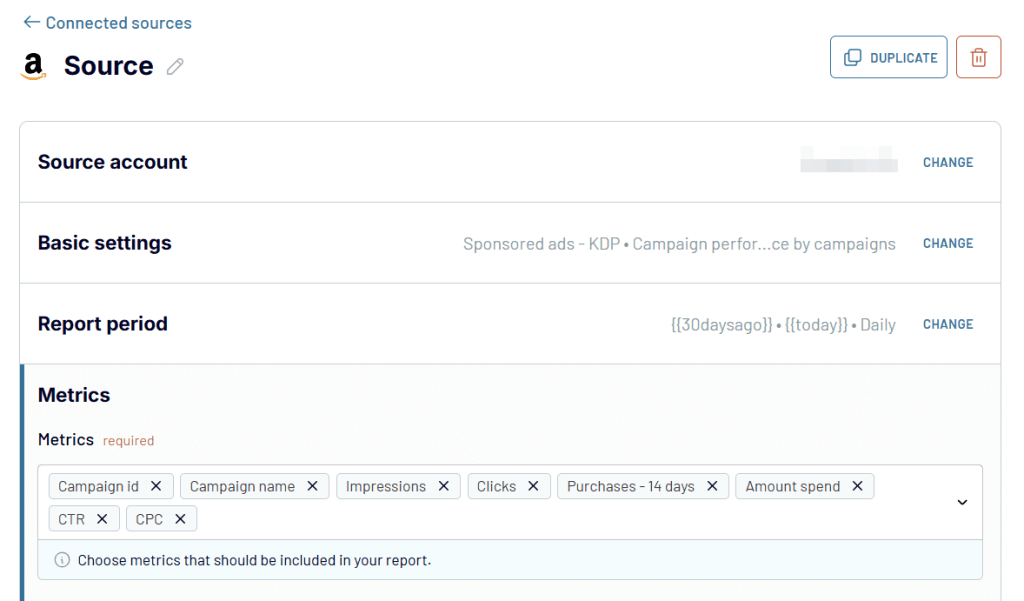amazon ads source selected in coupler