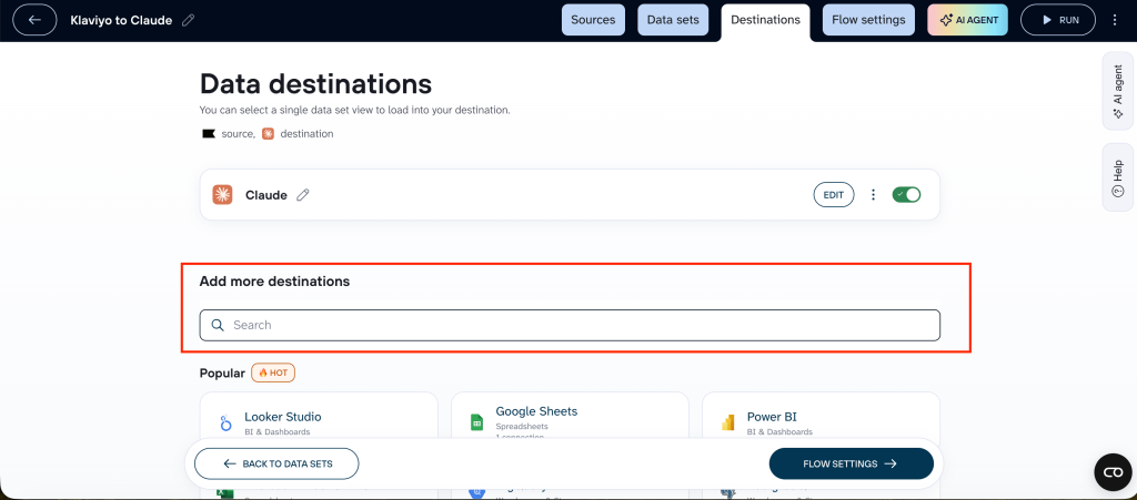 Add more data destinations