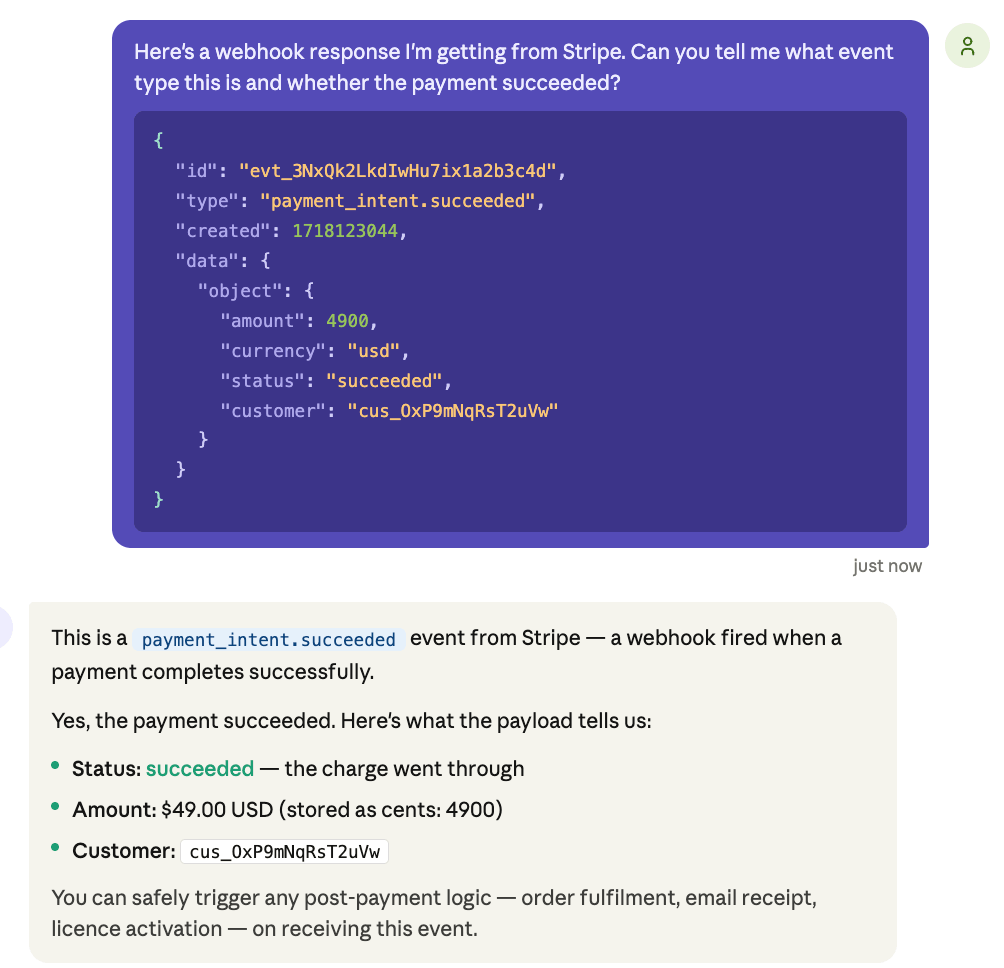 paste json into chat