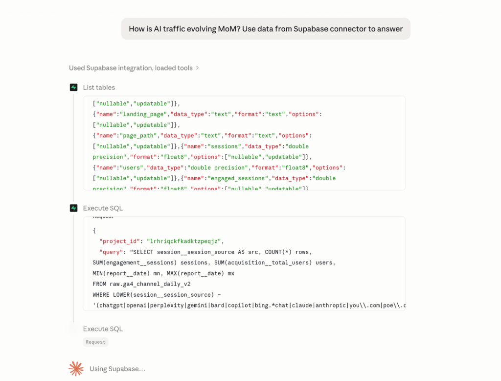 claude quering postgresql data live