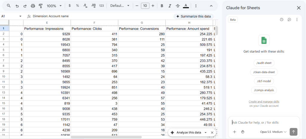 claude in google sheets