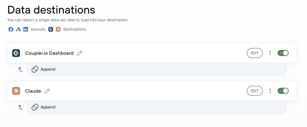dashboard claude destinations