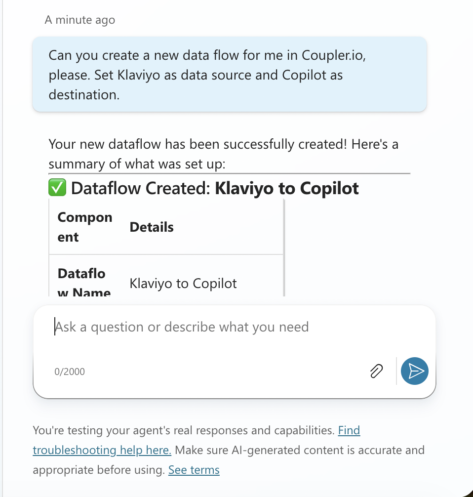 create data flow from chat