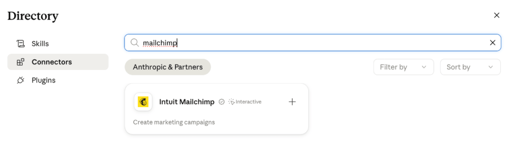 intuit mailchimp claude connector for creating campaigns