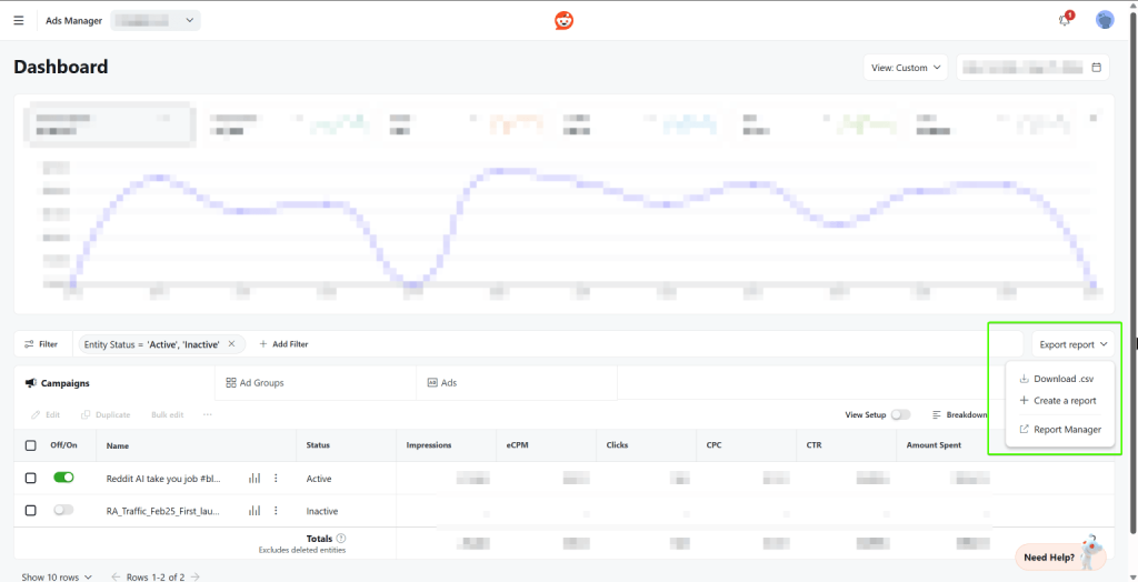 manual csv export reddit ads