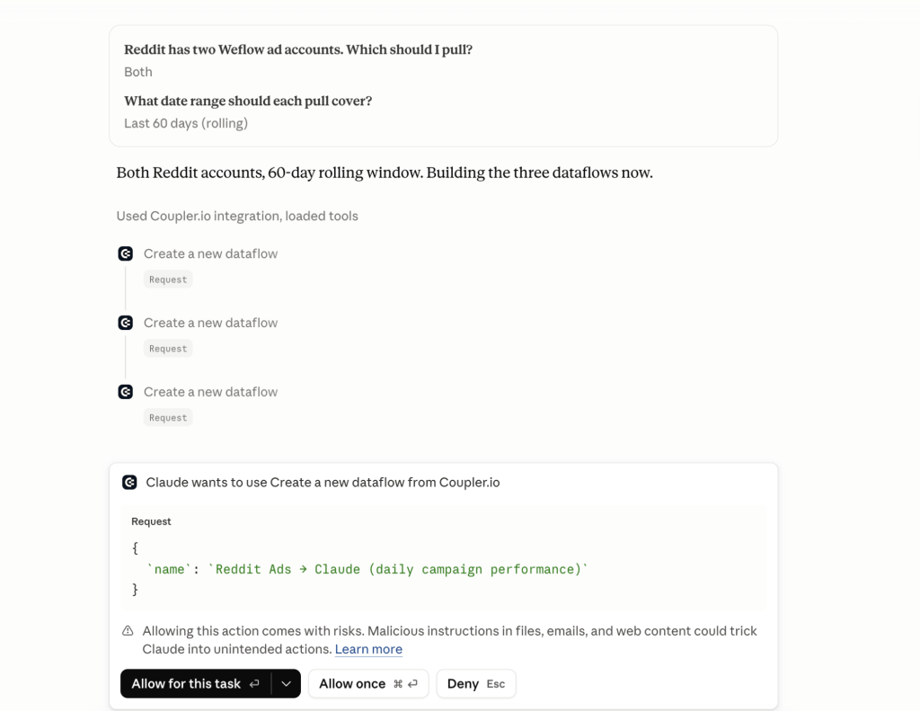 claude setting data flows in coupler