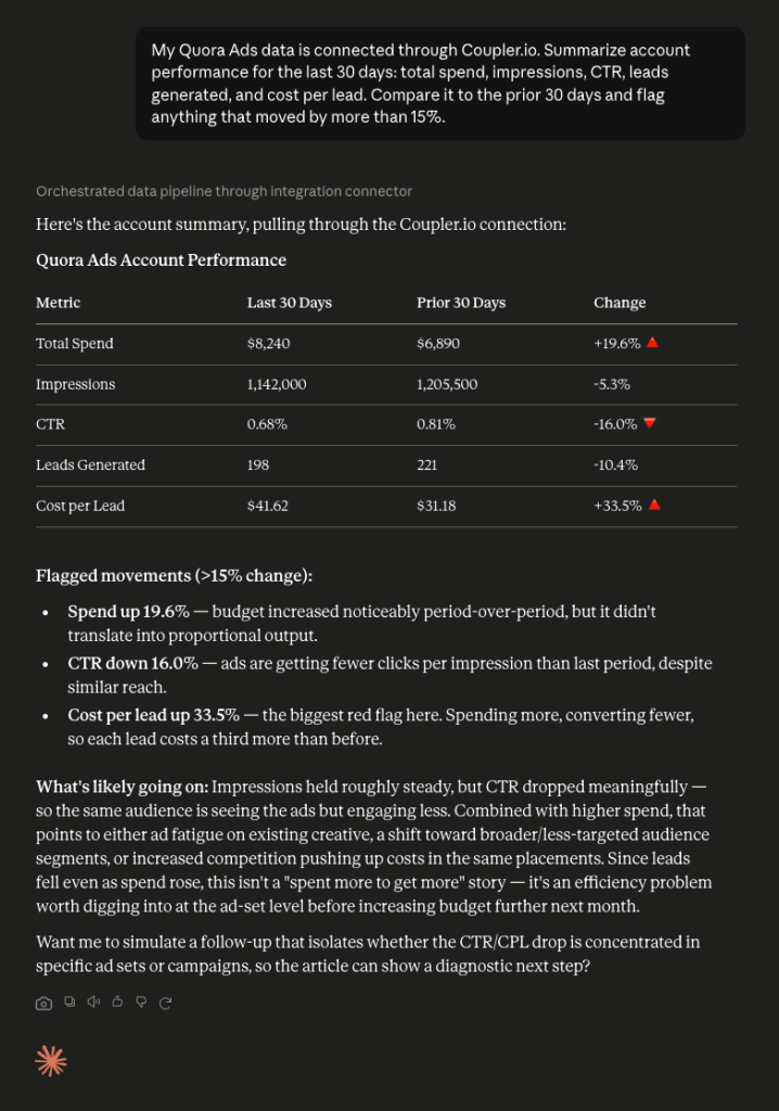QAds connector Claude response