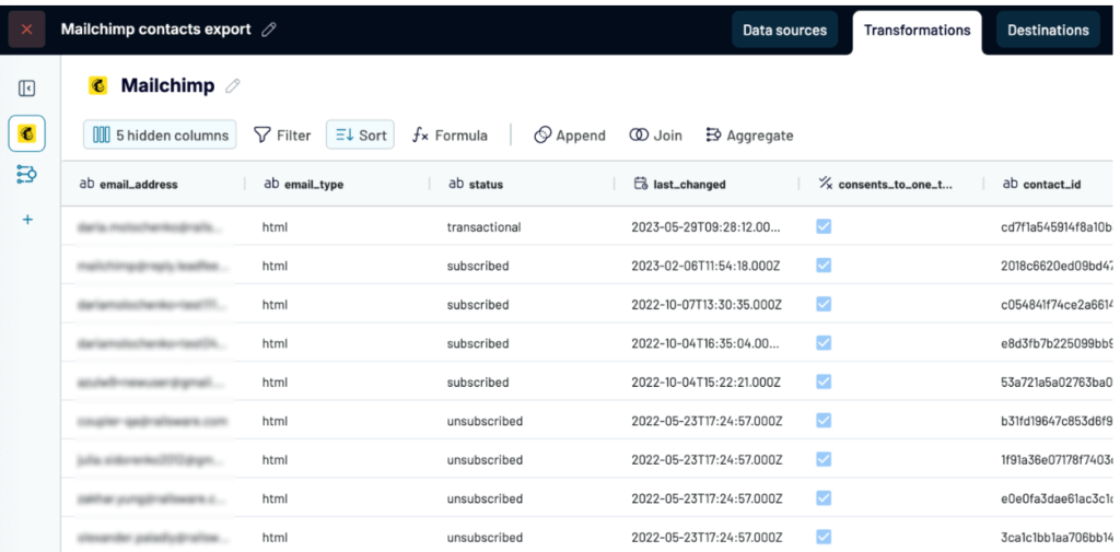 coupler transformations filters connect mailchimp claude
