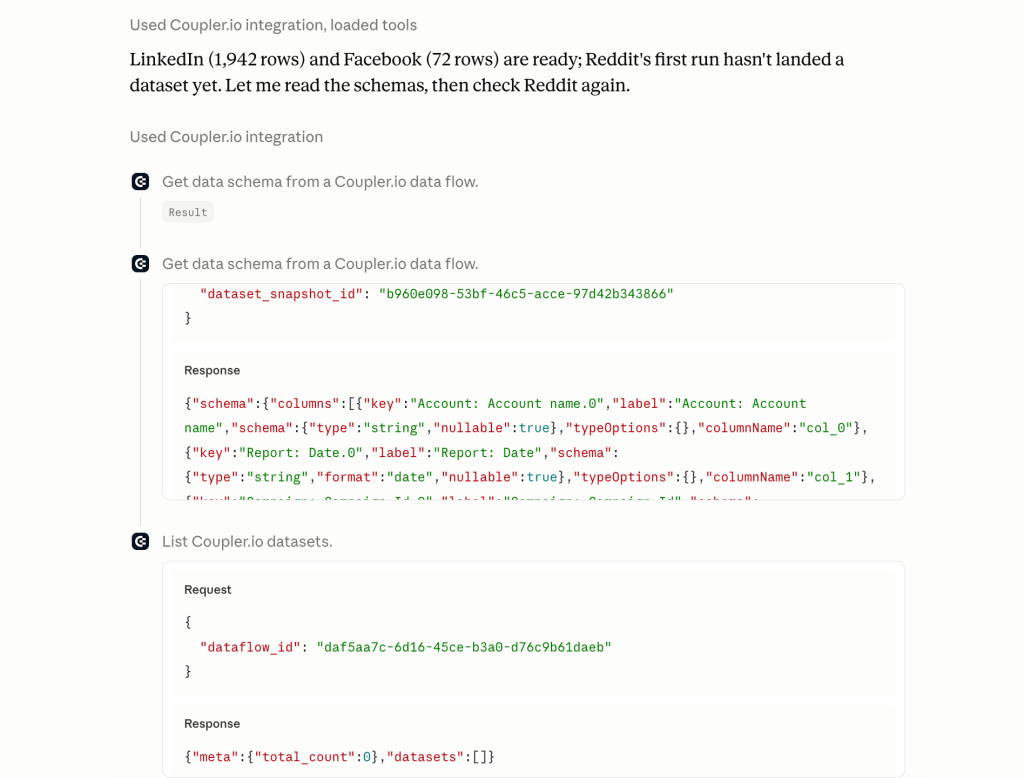 claude fetching live data schema from coupler for ecommerce analytics