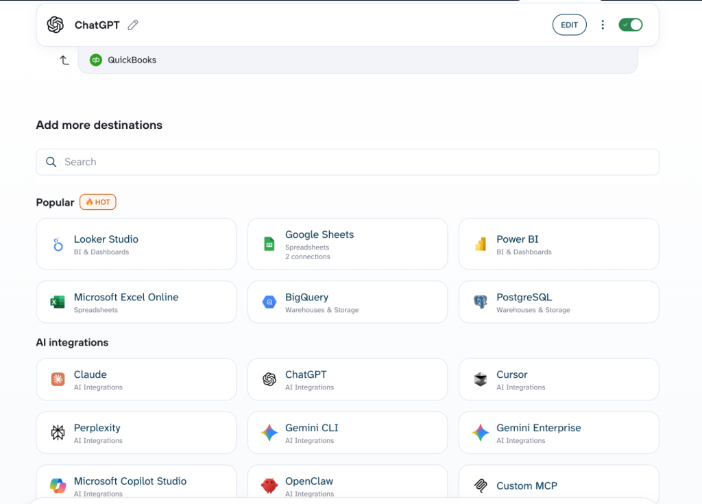 coupler data flow multiple destinations for quickbooks data