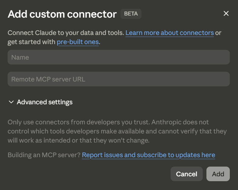add custom connector in claude