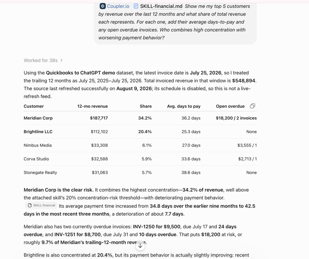 chatgpt quickbooks analysis customer concentration