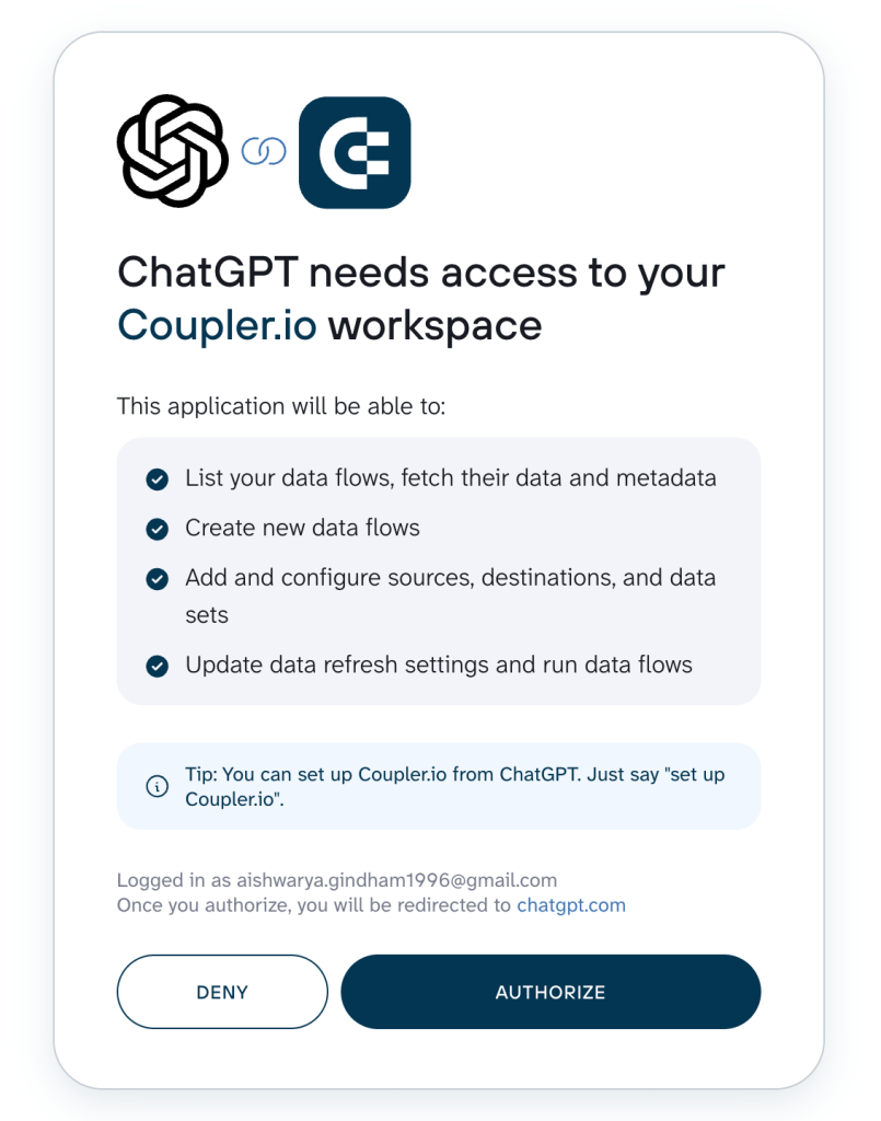 chatgpt coupler permission authorization