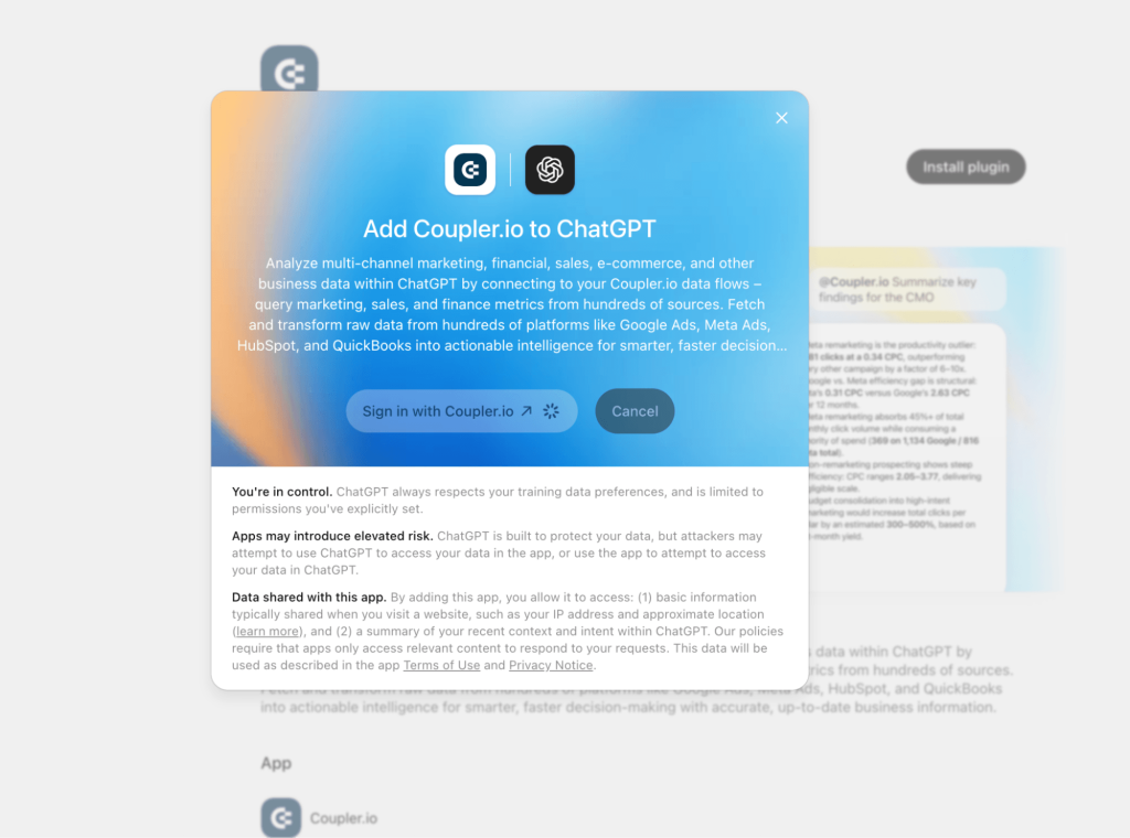 coupler chatgpt plugin connector authorization