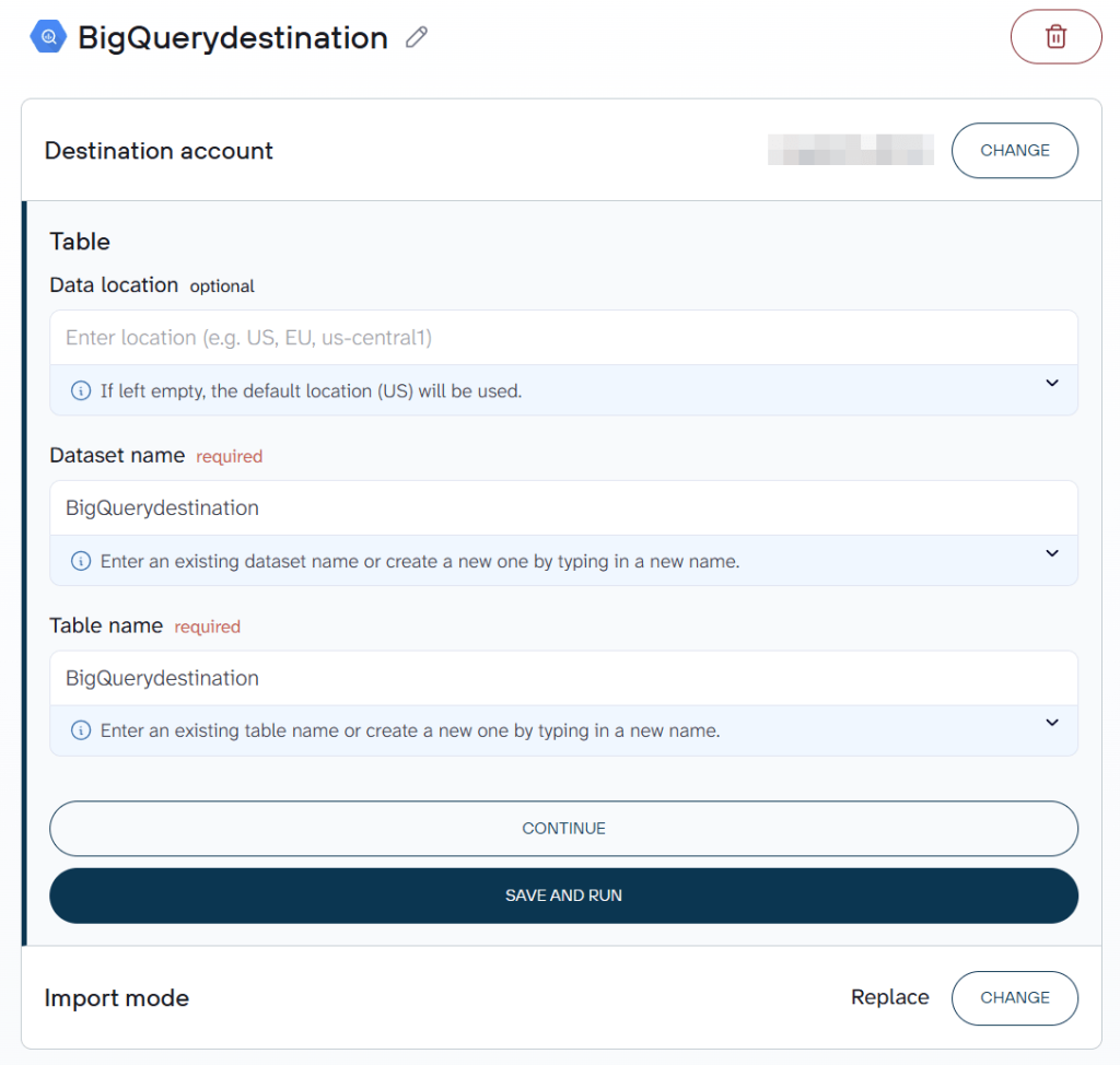 Setting up BigQuery as the data destination in Coupler.io