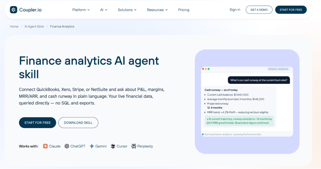 coupler finance analytics ai agent skill free