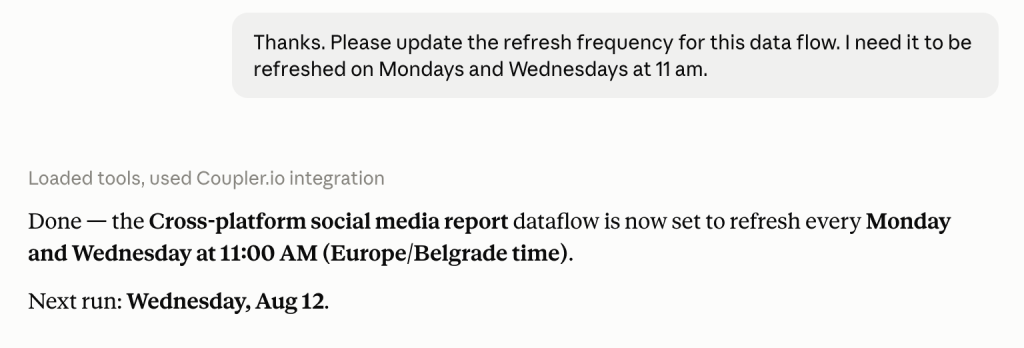 Data flow update through Claude