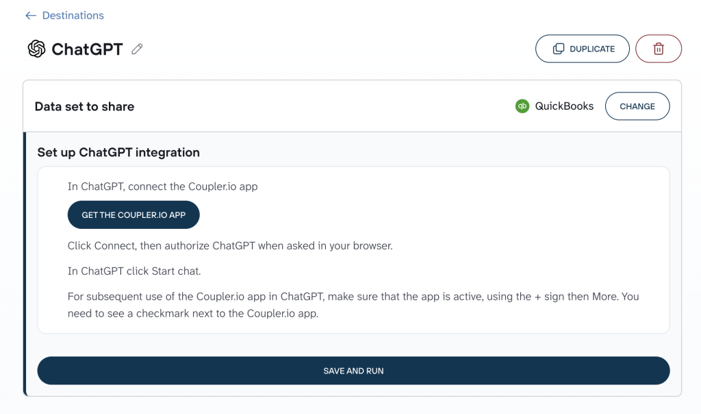 quickbooks to chatgpt data flow setup coupler