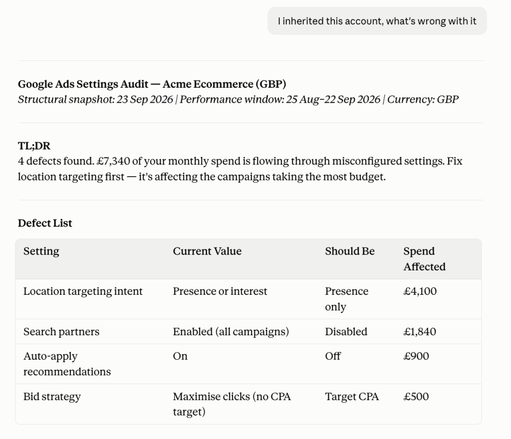 google ads audit claude skill