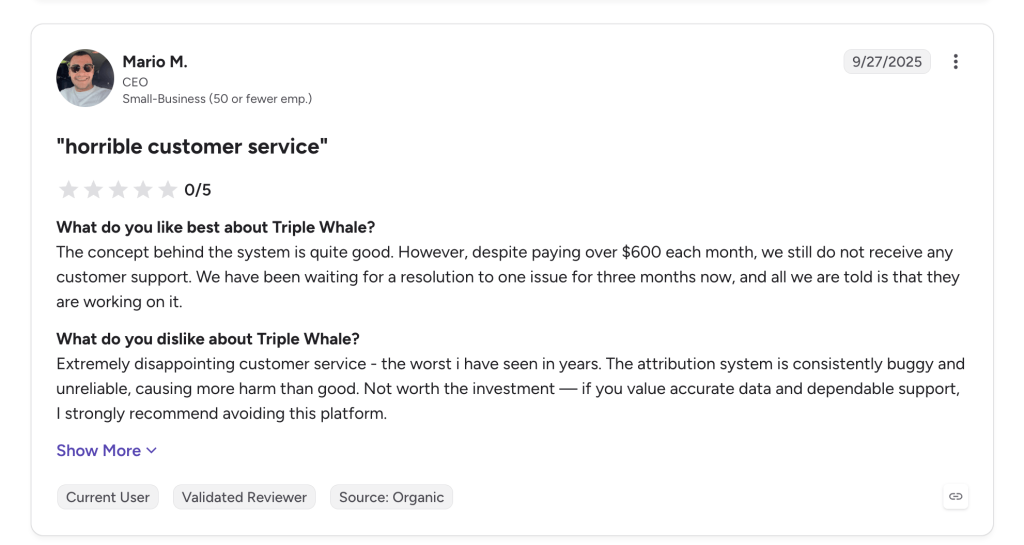 triple whale g2 review ecomerce analytics tools