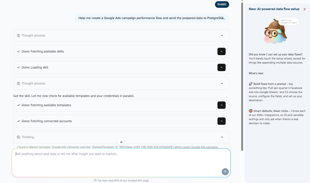 coupler io ai agent to create data flow