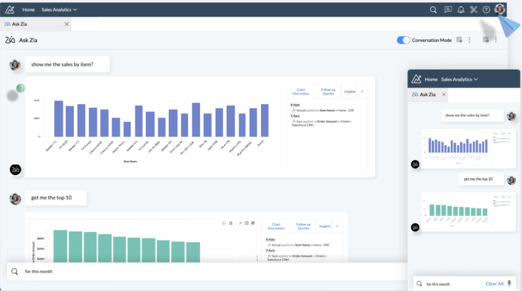 Zoho Analytics Ask Zia data analysis