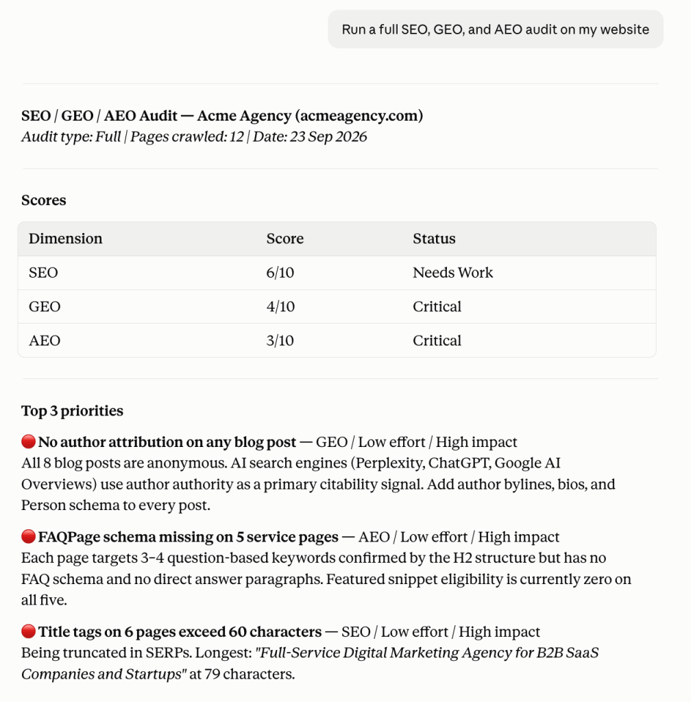 aeo seo geo audit claude skill
