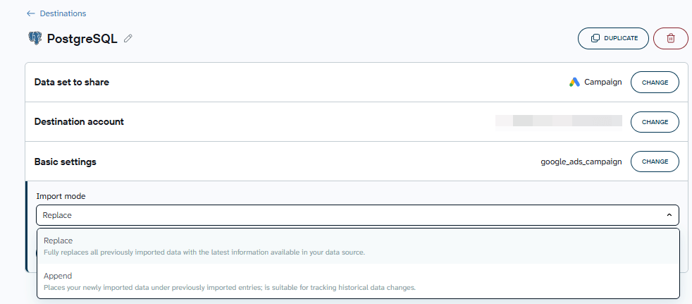 choosing postgresql import mode in coupler io