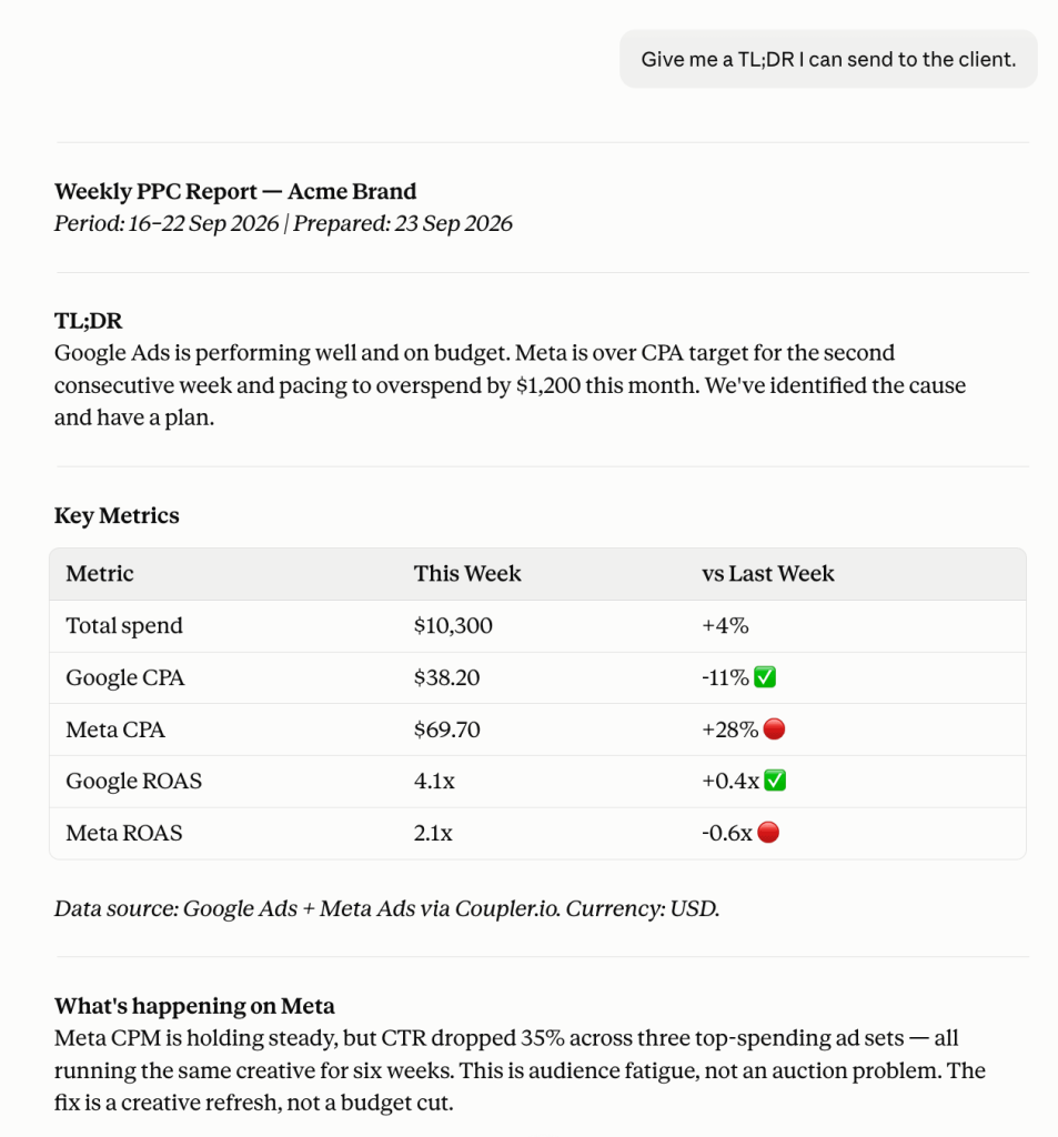 weekly ppc report claude skill