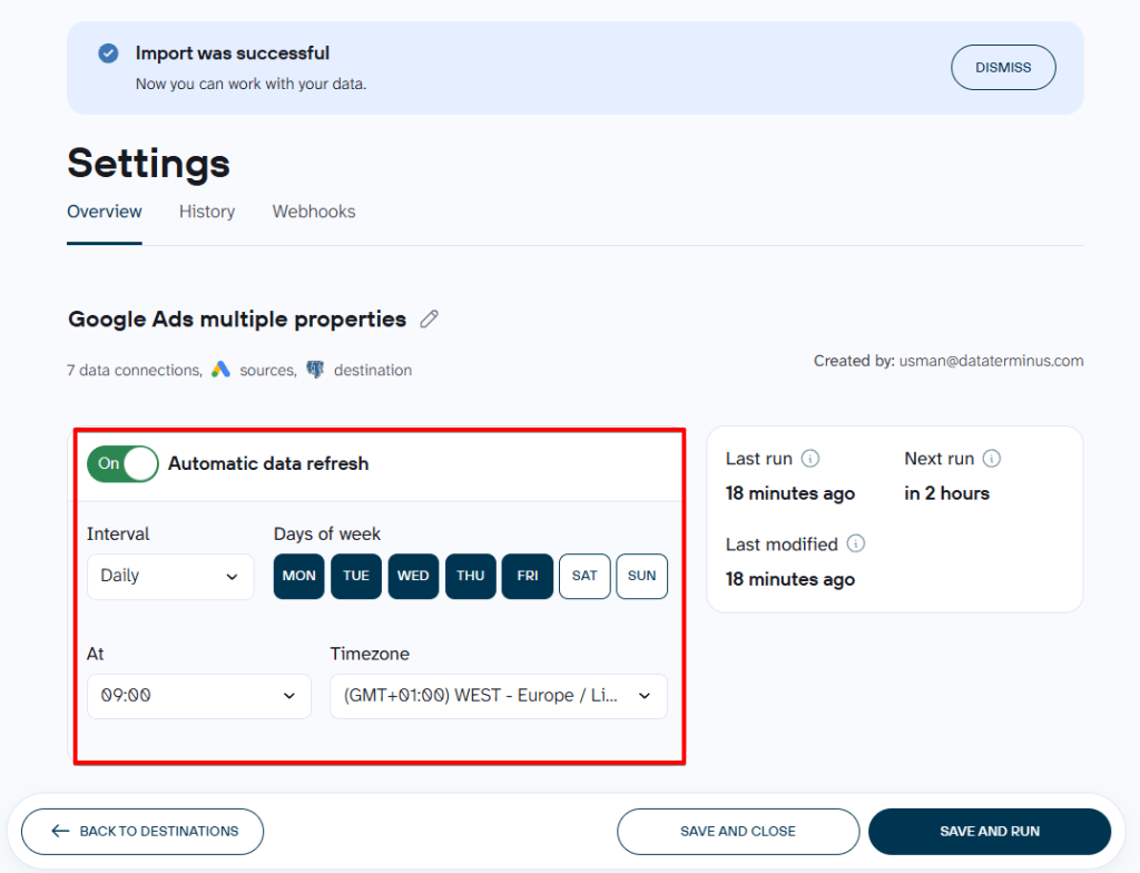 scheduling imports in coupler io for postgresql