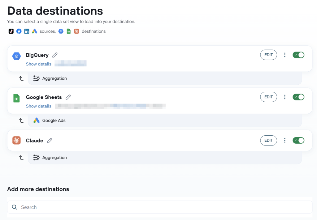 multiple destinations ppc report