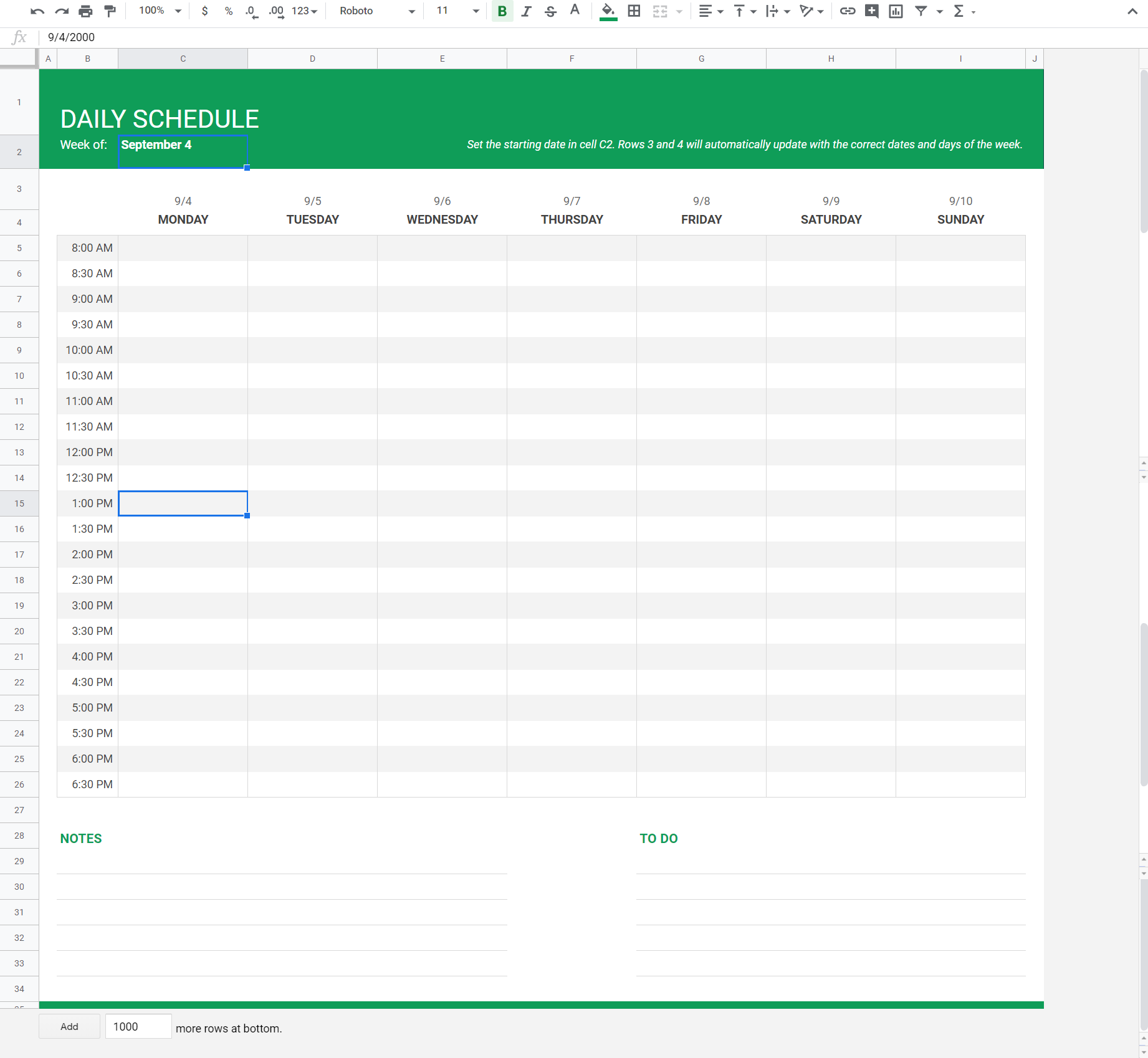 Google Sheets Schedule Template