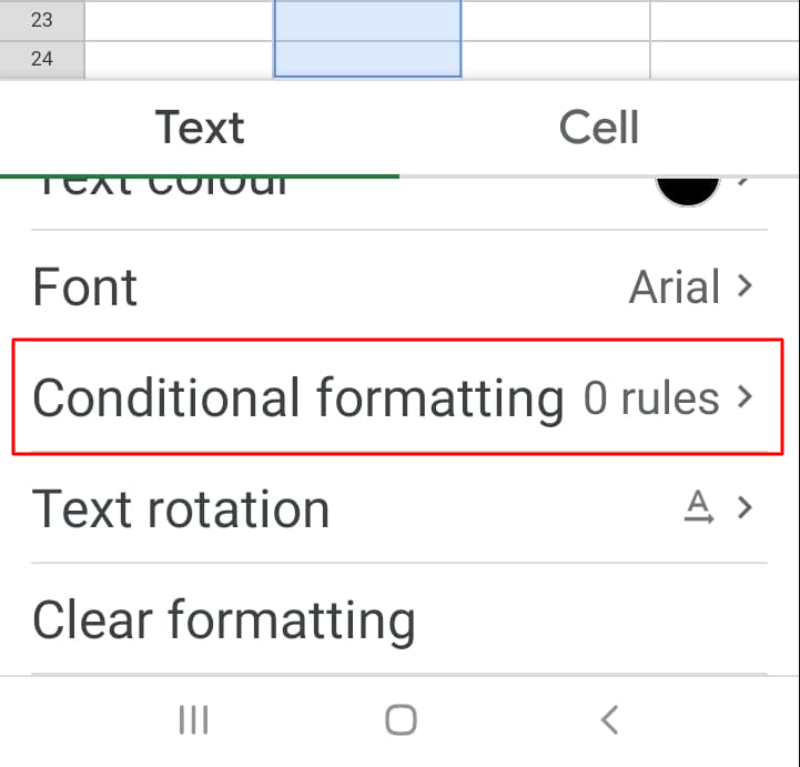 Google Sheets Mobile App: Conditional Formatting