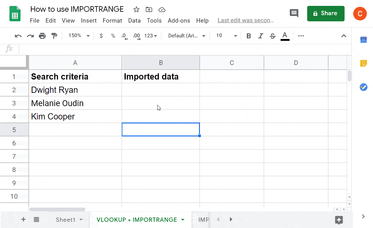 VLOOKUP and IMPORTRANGE formula example