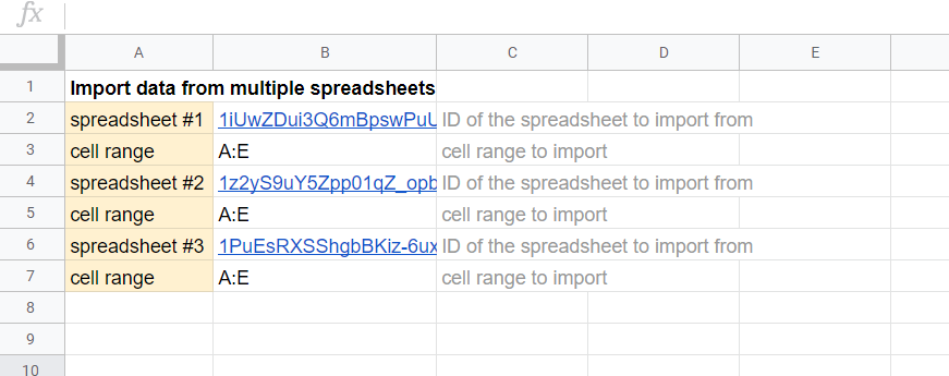 How to import data from multiple spreadsheets with IMPORTRANGE