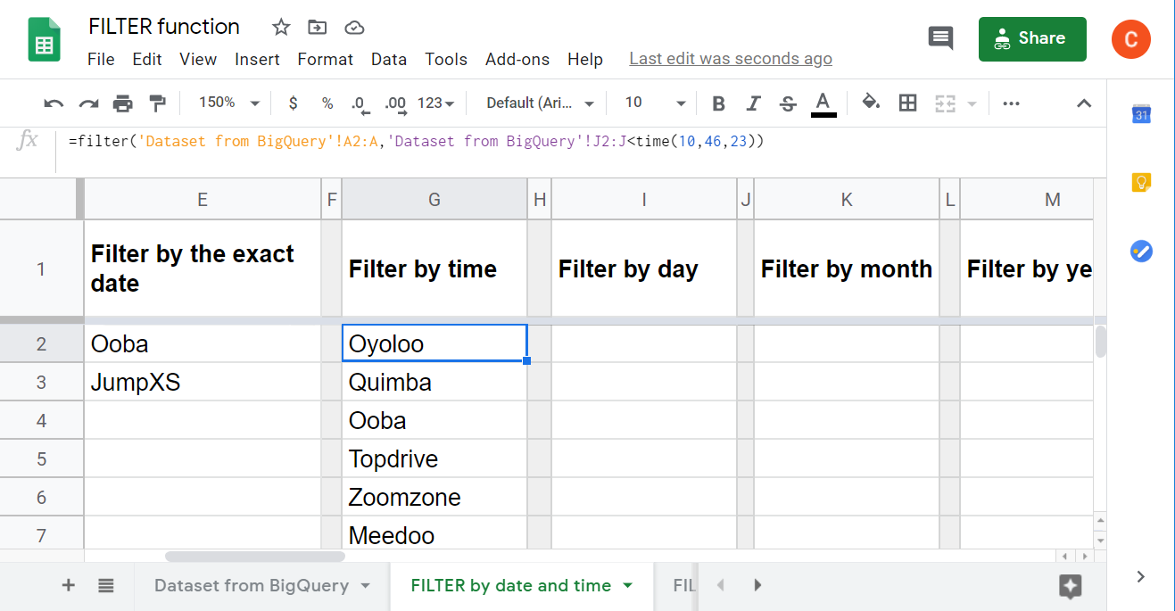 FILTER by time formula example