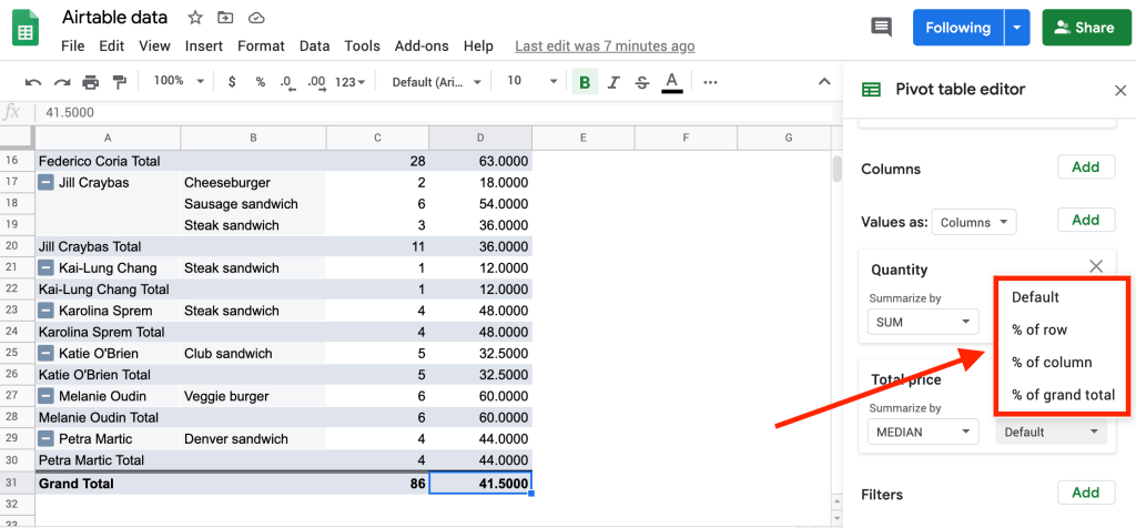 Change the view of values in pivot tables