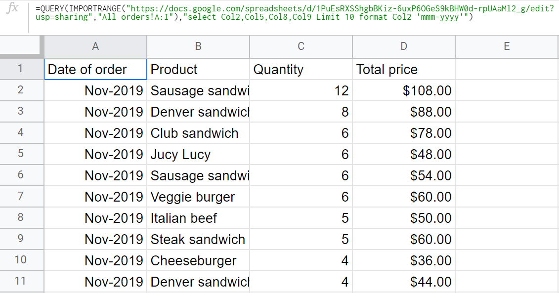 Format values in the imported columns