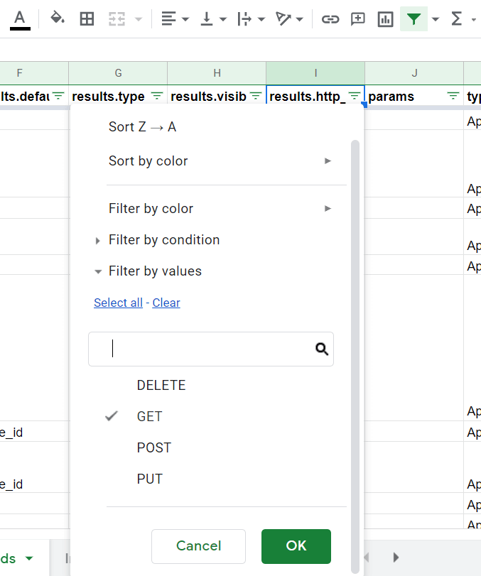 Choose filter criteria Google Sheets