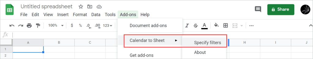 A Google Sheets add-on Calendar to Sheet
