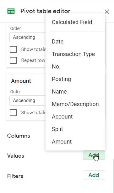 Add values to your pivot table