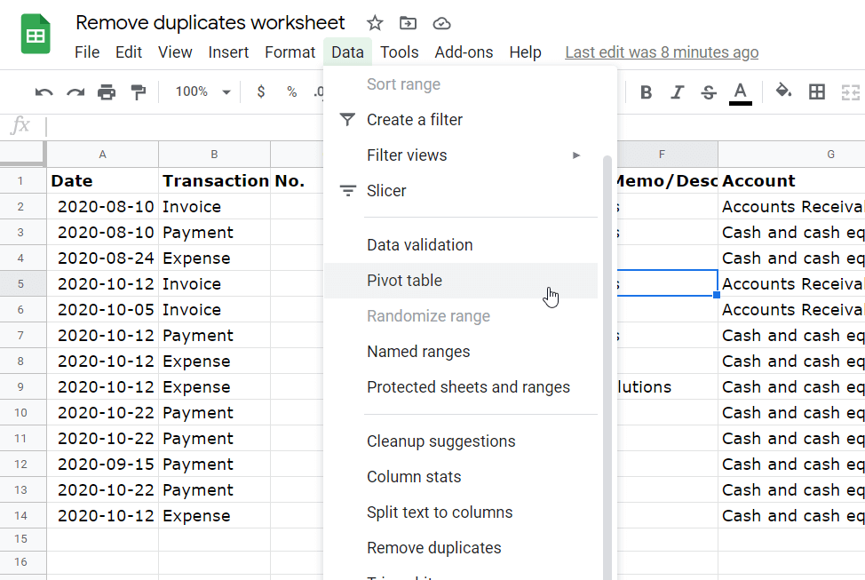 Select Pivot table in Google Sheets