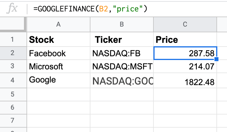 How to track stocks using the GOOGLEFINANCE function (reference cells)