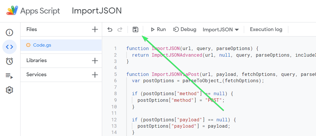 Save Apps Script function