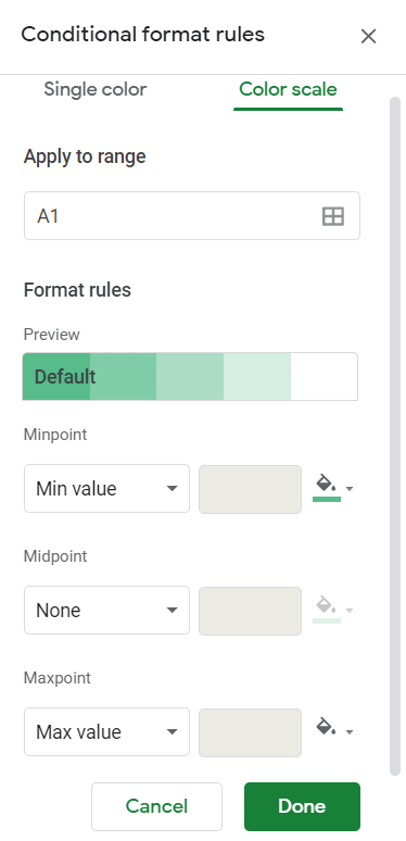 Conditional formatting color scale