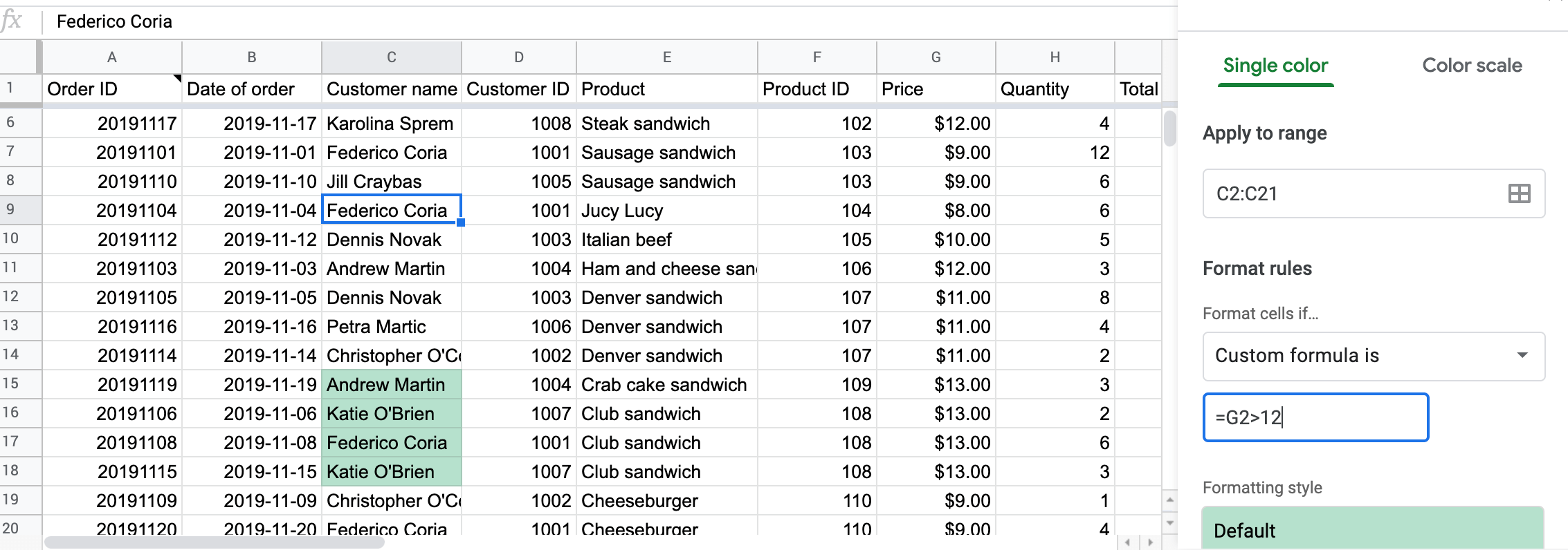 Conditional formatting "Custom formula is.."